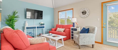 The colorful living room of Life's a Reel Beach