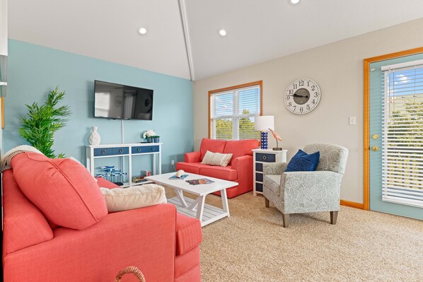 The colorful living room of Life's a Reel Beach