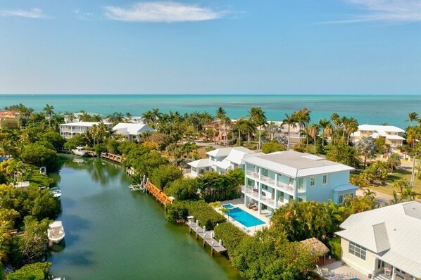 Aerial house and canal view