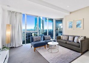 The elegant and cozy living area for the guests to relax