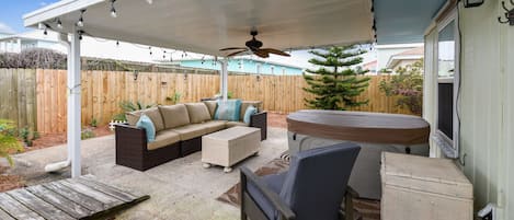 Rear Furnished Patio with Hot Tub