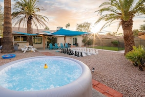 In the summer, our hot tub is converted into a kiddie pool, 8' diameter, 2' deep