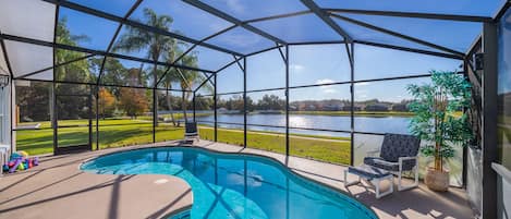 Relaxing pool with beautiful lake views