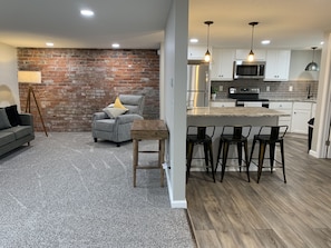 Living room and kitchen.