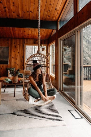 Hang out on the egg chair and soak in the sunset with mountain views