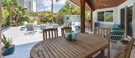 Fantastic Patio with multiple seating areas and a great view of the pool