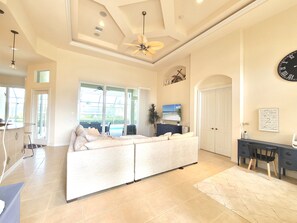 Living room and desk/work area