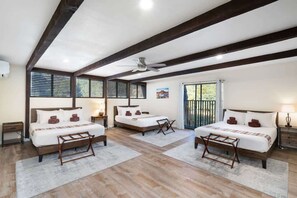 Upstairs bedroom with three Queen sized beds and en-suite bathroom, perfect for the kids!