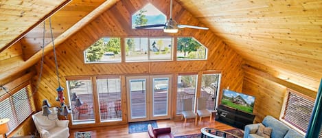 Looking over the living room from the loft