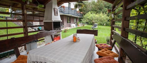 Traditional Slovenian hayrack-style barbecue house.