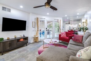 Familyroom with French doors leading to patio.