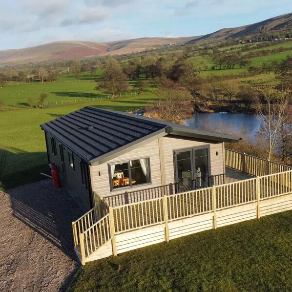 Aerial shot of The View with Pendle Hill and the surrounding countryside.