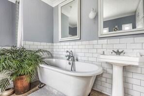 bathroom, roll top bath and separate shower