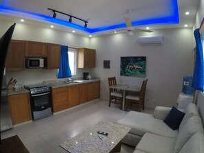 The whole condo has these mood lighting 