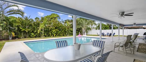 Large Heated Pool and Covered Lanai with Ceiling Fans. 