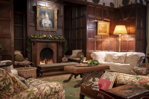 Upper Helmsley Hall, Nr York: Relax in The Oak Room and enjoy the open fire