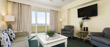 Living room with ocean front balcony