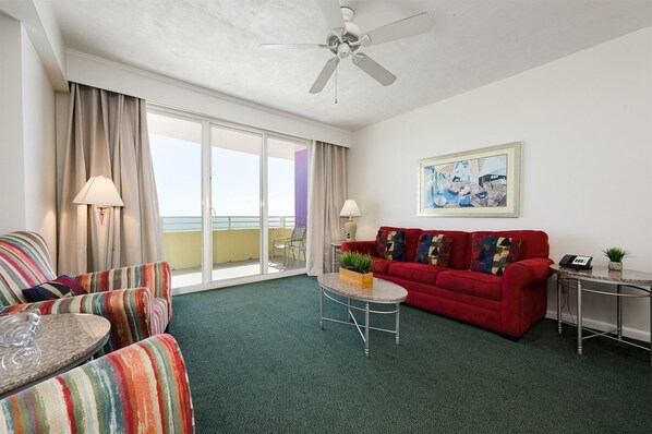 Living room with ocean front balcony