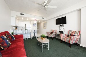 Spacious living area and kitchen