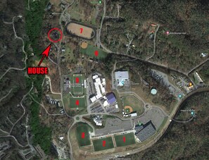 Overview of Rocky Top Sports World with the location of the house. 