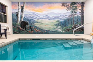 Step inside to your private indoor pool. You and the kids will make some awesome memories right here. The pool is kept at 83 degrees year round. 3 feet shallow. 5 feet deep end.