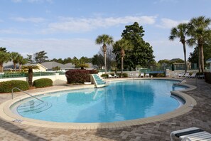 Shared outdoor pool is available to cool off with your family and friends.