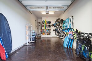 Similarly stocked garage with Beach Gear and Bikes