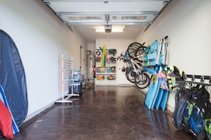 Similarly stocked garage with Beach Gear and Bikes