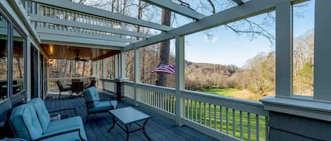 Covered and Uncovered Deck overlooking the mountain and fairway