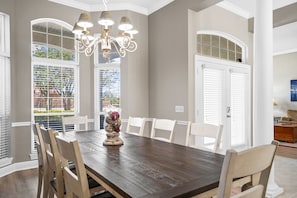 Large dining room table with room for 8