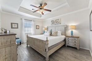 Relax on the king size bed in the primary and enjoy the smart TV.