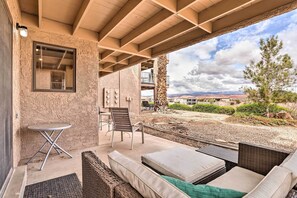 Condo Exterior | Furnished Patio | Mountain Views