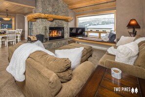 Living Room with Wood Burning Fireplace