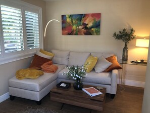Enter the suite through the Den area adjacent to the garden/pool area 