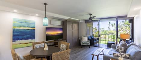 Nicely decorated living room and dining space