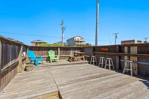 Enjoy the ultimate outdoor vacation experience on the spacious Patio with a convenient Outdoor Bar and cozy chairs as well as a Charcoal Grill.