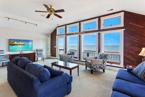 Top level living area with water views.