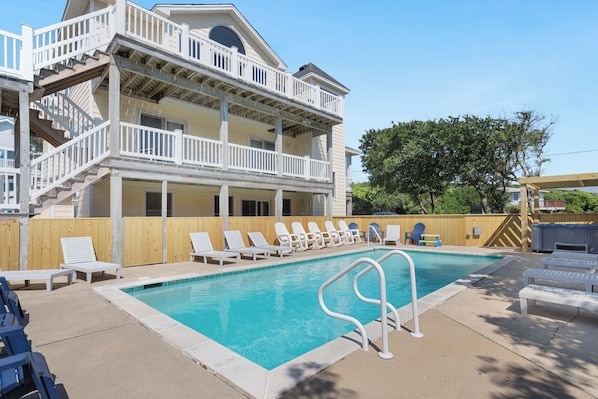 Swim a few laps in your 14'x32' private pool and then relax in the gazebo-covered hot tub.