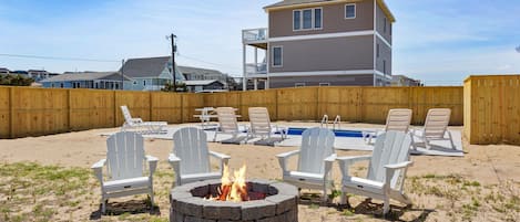 Private pool with firepit