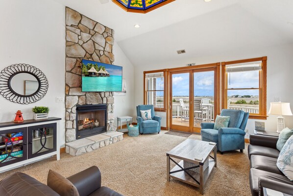 Living area with fireplace