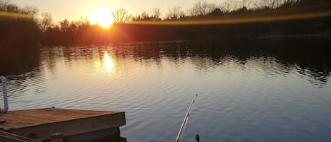 Sunset over the lake from the dock. 