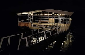 Rivercliff’s private floating fishing dock.Solar Lighted fish 24/7