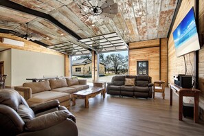 Barn Living Area with Roll-Up Door Opened