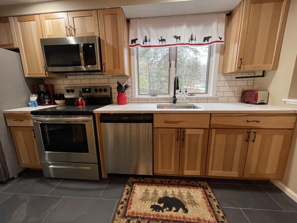 Newly renovated and stocked kitchen