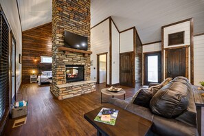 Living room with streaming TV, Netflix, and Fireplace.