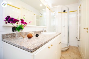 Bathroom with shower.