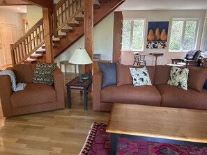 Cozy living room with a wood fire
