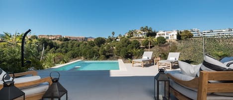 Views from the terrace over the valley and the mountains