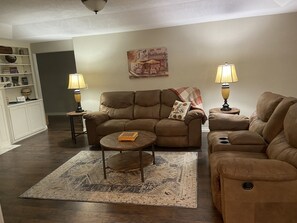 Relax in comfort with reclining Sofa and Loveseat.