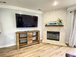 Fire place and 60' smart TV